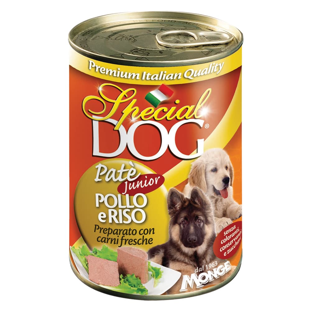 PATE' PER CANI JUNIOR 'SPECIAL DOG' pollo e riso - gr 400 (24 PZ)