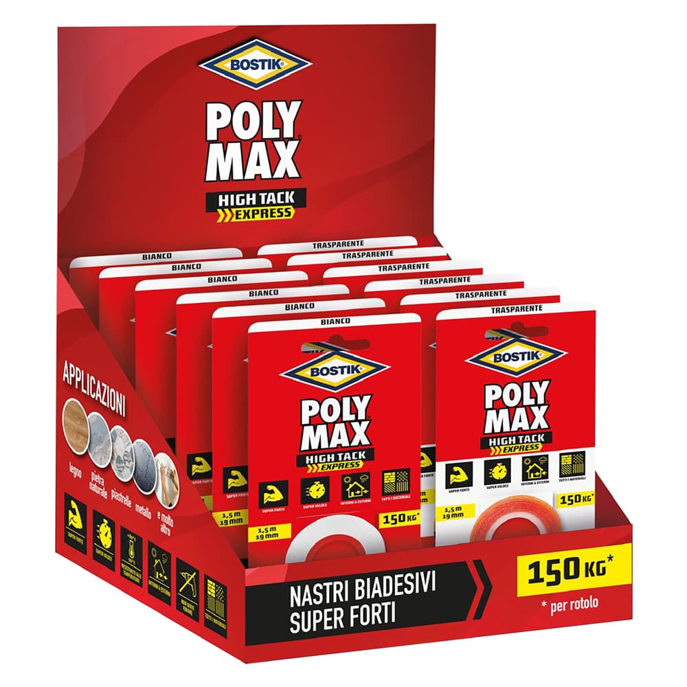 ESPOSITORE NASTRO BIADESIVO 'POLY MAX HIGH TACK EXPRESS' totale 12 blister