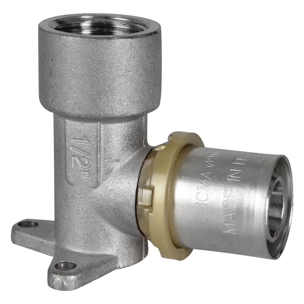 RACCORDO A PRESSARE CURVO CON FLANGIA 3 FORI 'ART. 410' 16 x 2 x 1/2 - femmina (5 PZ)