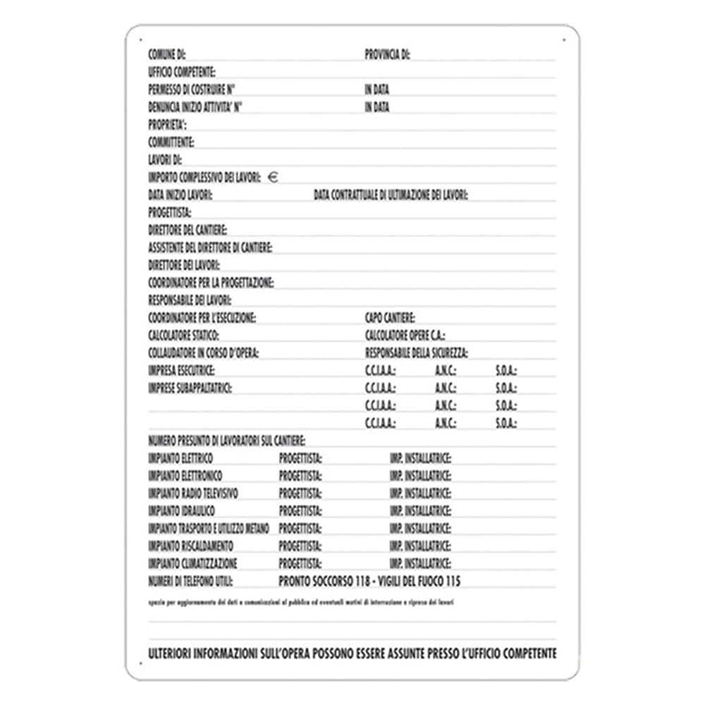 CARTELLO CONCESSIONE EDILIZIA cm 60 x 40 (10 PZ)