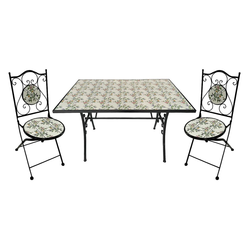SET TAVOLO MOSAICO DA ESTERNO 'FLORA' cm 120 x 80 x h.75 (tavolo) - cm 38 x 46-92 (sedie)