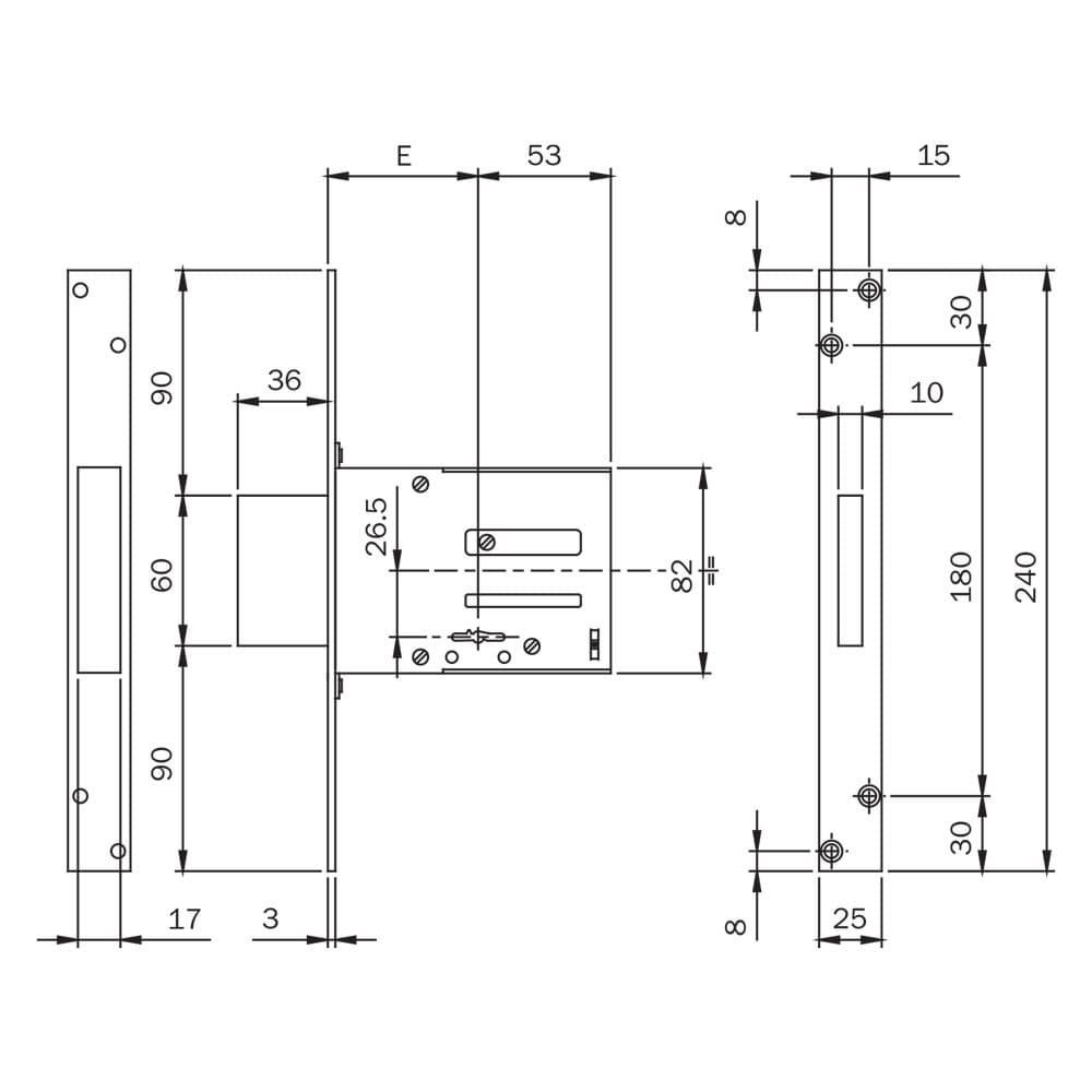 SERRATURA A DOPPIA MAPPA DA INFILARE PER FASCIA ART. 661 E 52 - scatola mm 105 x 82 x 3