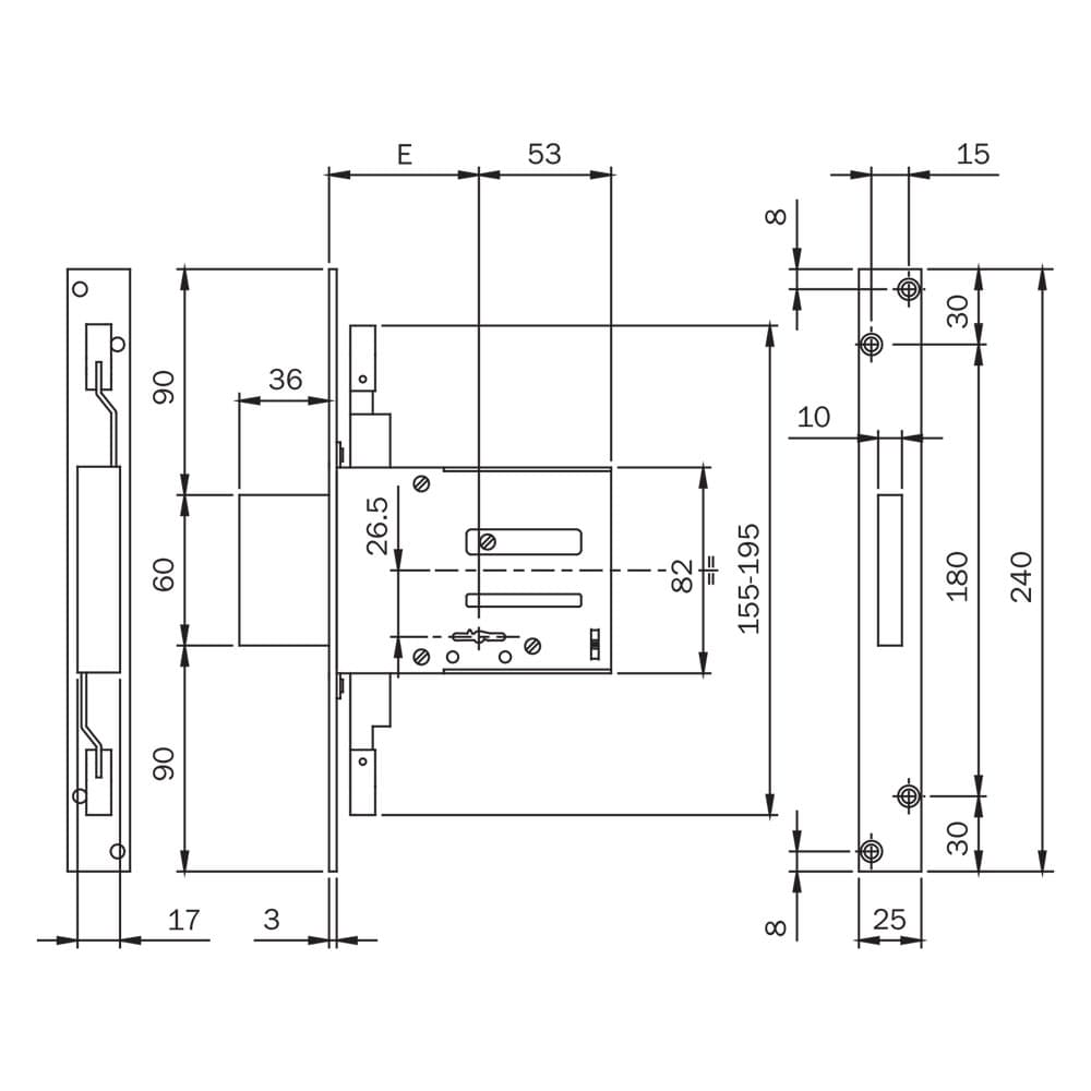 SERRATURA A DOPPIA MAPPA DA INFILARE PER FASCIA ART. 663 E 70 - scatola mm 123 x 82