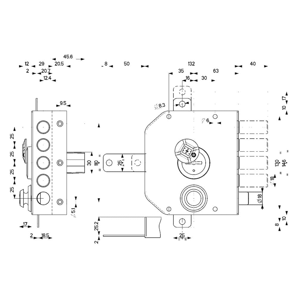 SERRATURA TRIPLICE ART. 530 Dx E 63 - mm 132 x 146