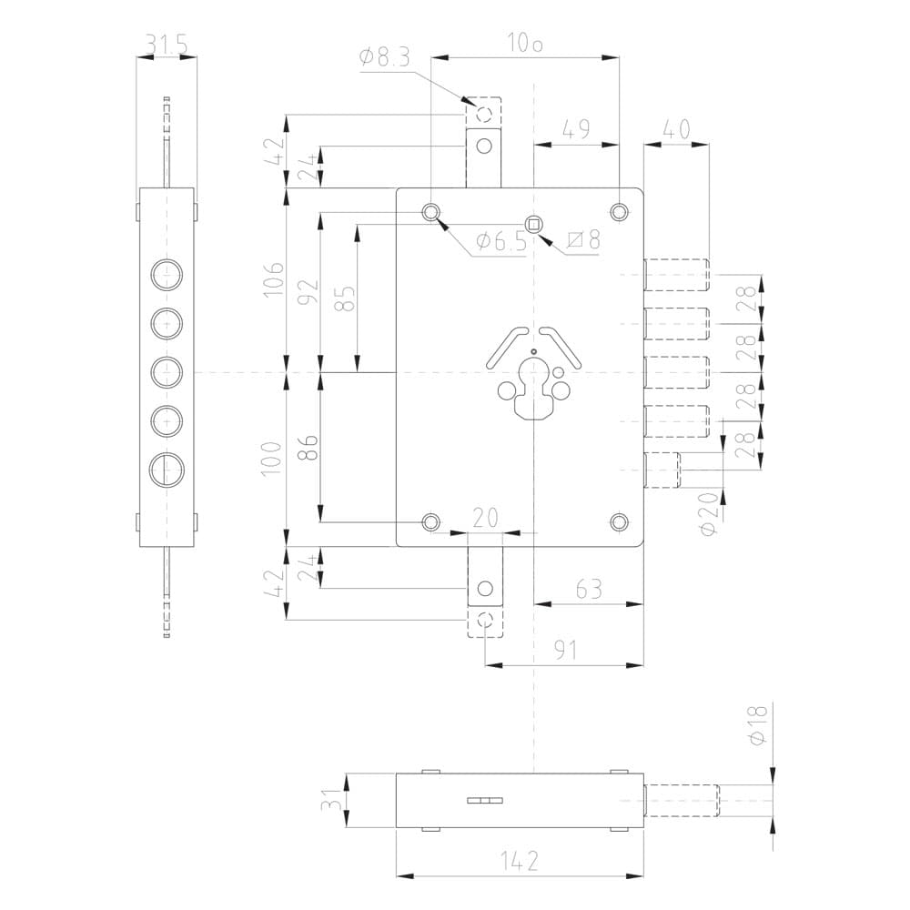 SERRATURA TRIPLICE DA APPLICARE ART. 42 art.42.7 - Sx E 70 mm 152 x 206