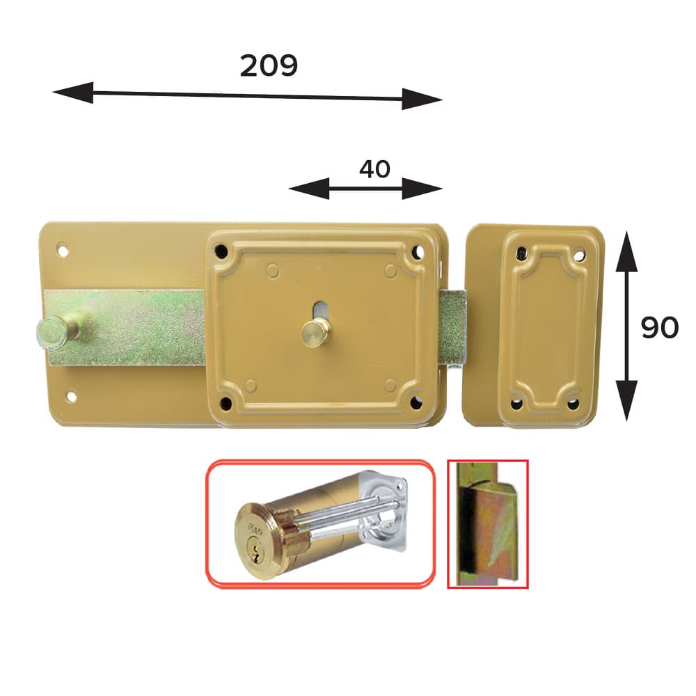 SERRATURA FERROGLIETTO 'P-CS' P50 -5 mand.E40 Dx scroc.45°incorp. (2 PZ)