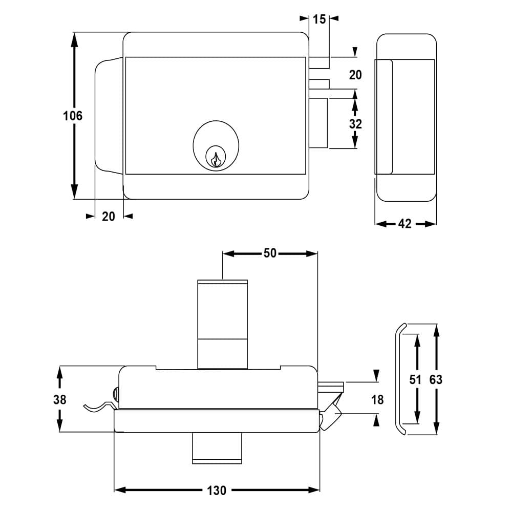 SERRATURA ELETTRICA DA APPLICARE PER CANCELLI ART. 680 Dx - E 50