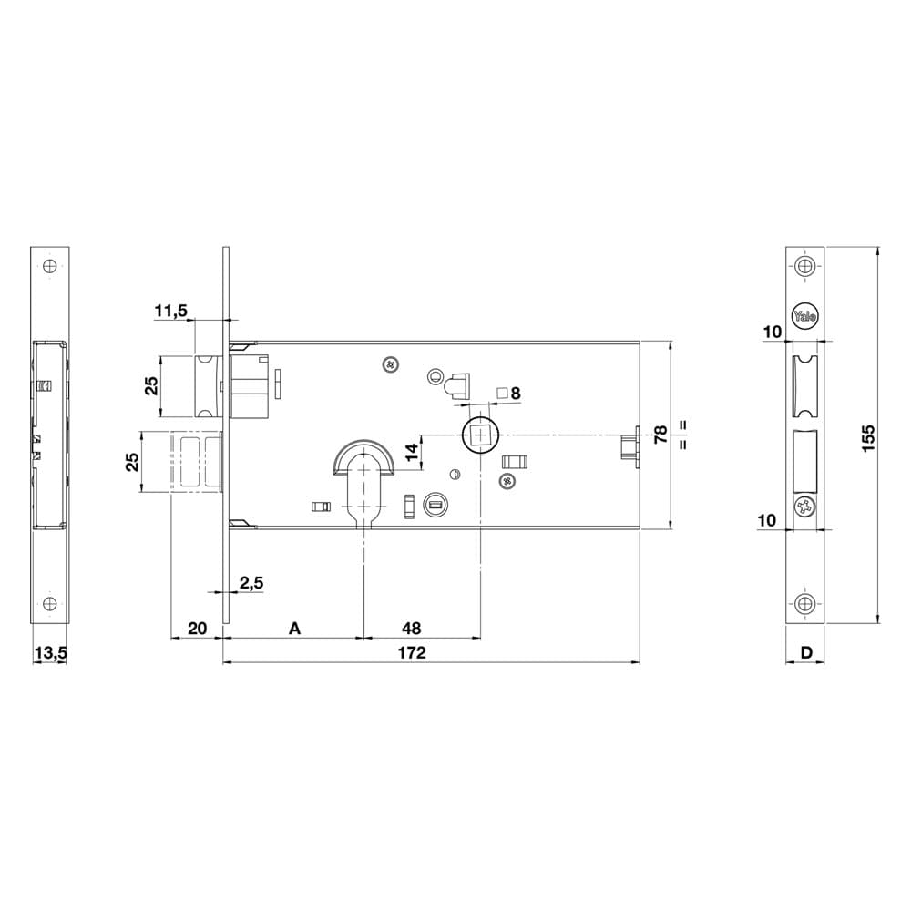 SERRATURA MECCANICA DA FASCIA 860 E58-2 mand.fr.16/int.48 mm.