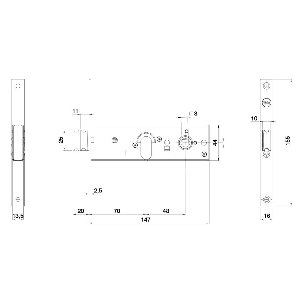 SERRATURA MECCANICA DA FASCIA 870 E70-1 mand.fr.16/int.48 mm.