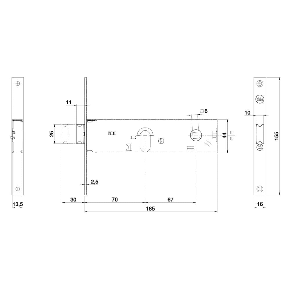 SERRATURA MECCANICA DA FASCIA 870 E70-2 mand.fr.16/int.67 mm.