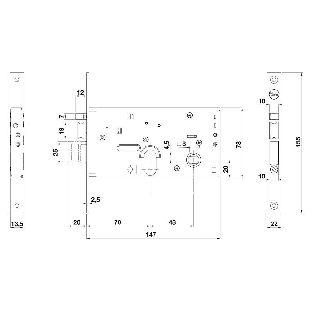 SERRATURA ELETTRICA DA FASCIA 857 E70-2 mand.fr.22/int.48 mm.