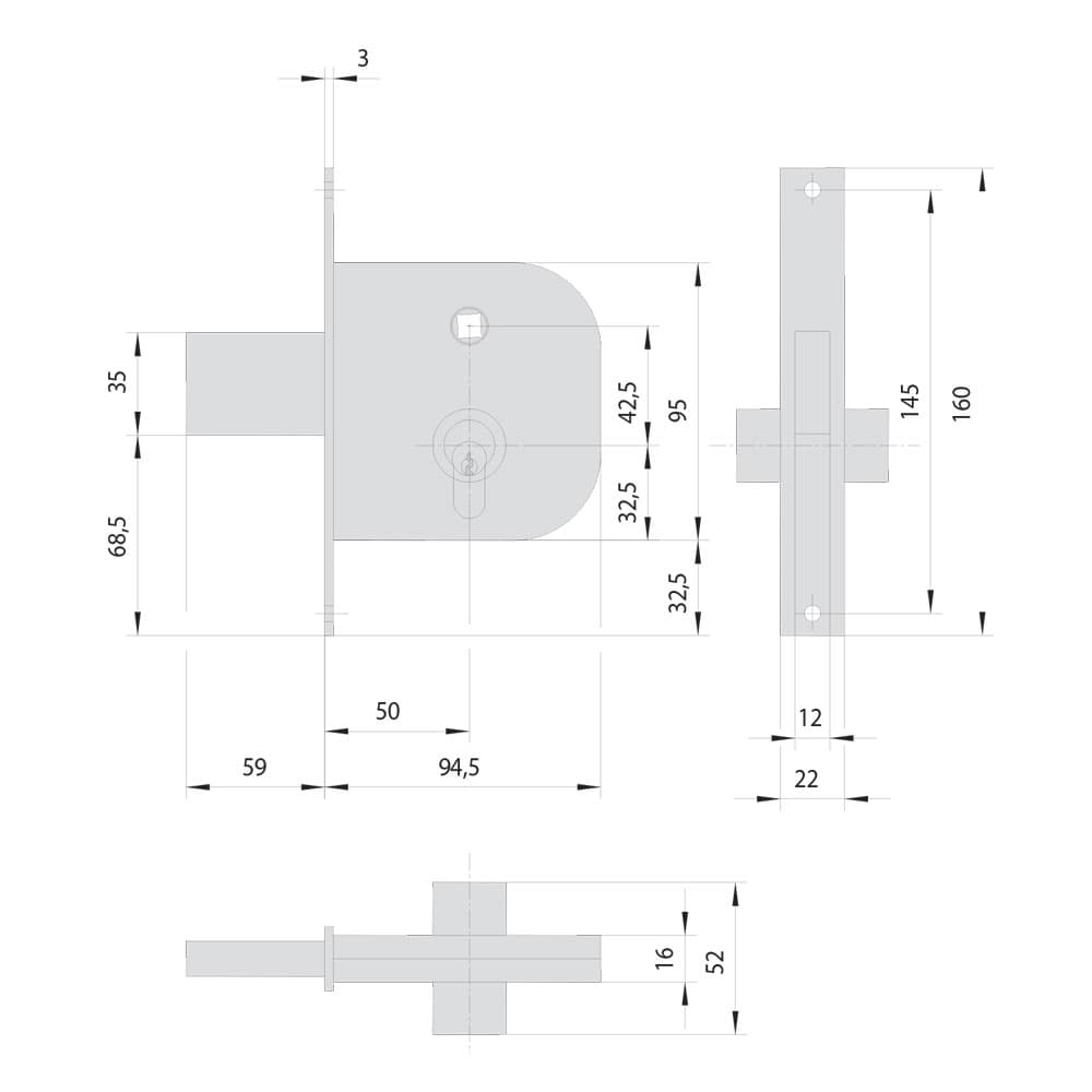 SERRATURA DA INFILARE PER FERRO ART. 42312 E50 - 1 mandata (2 PZ)