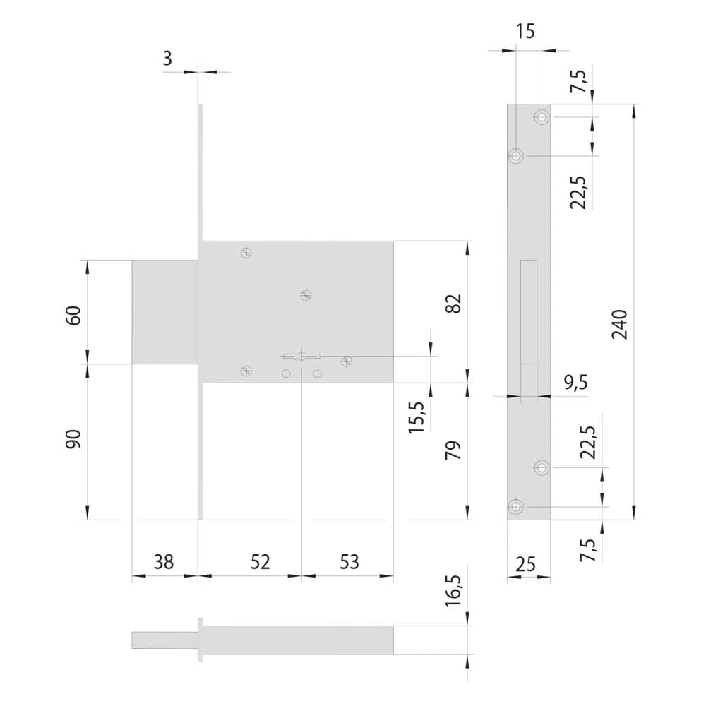 SERRATURA A DOPPIA MAPPA DA INFILARE PER FASCIA PER FERRO ART. 57013 E 52