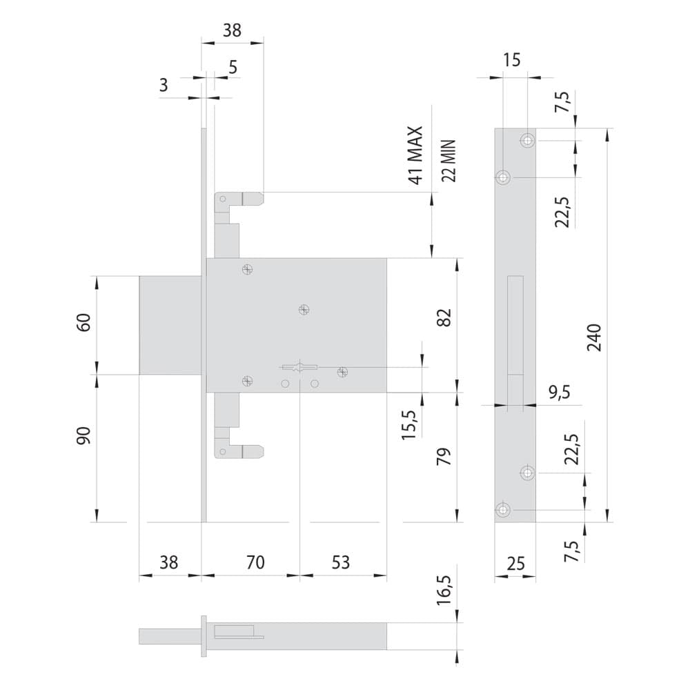 SERRATURA A DOPPIA MAPPA DA INFILARE PER FASCIA PER FERRO ART. 57016 E 70