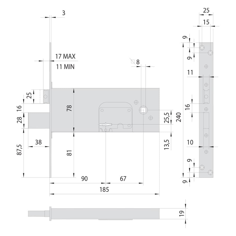 SERRATURA A DOPPIA MAPPA DA INFILARE PER FASCIA PER FERRO ART. 57353 E 90