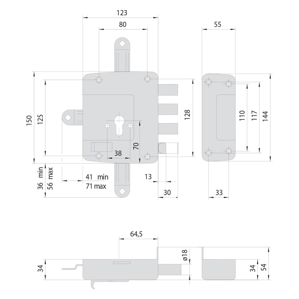 SERRATURA DA APPLICARE TRIPLICE PER LEGNO ART. 561 E 60 Sx