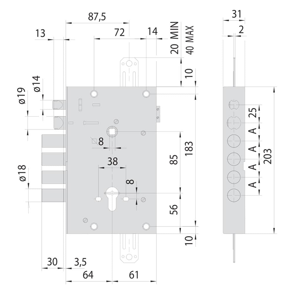 SERRATURA ELETTRICA DA APPLICARE TRIPLICE PER PORTE BLINDATE ART. 15515 E 64 - 2 mandate / 4 catenacci