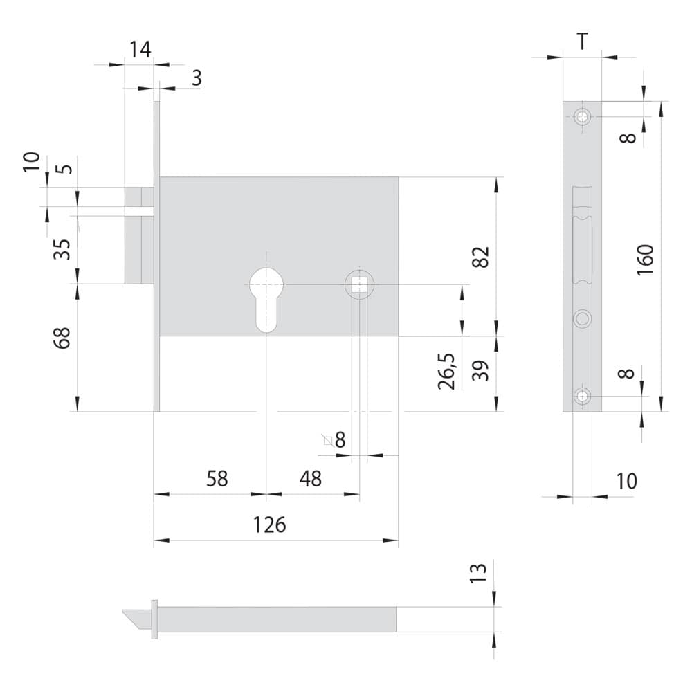 SERRATURA ELETTRICA DA INFILARE PER ALLUMINIO ART. 14011 E58 DX - fr.mm 20/int.mm 48 scrocco
