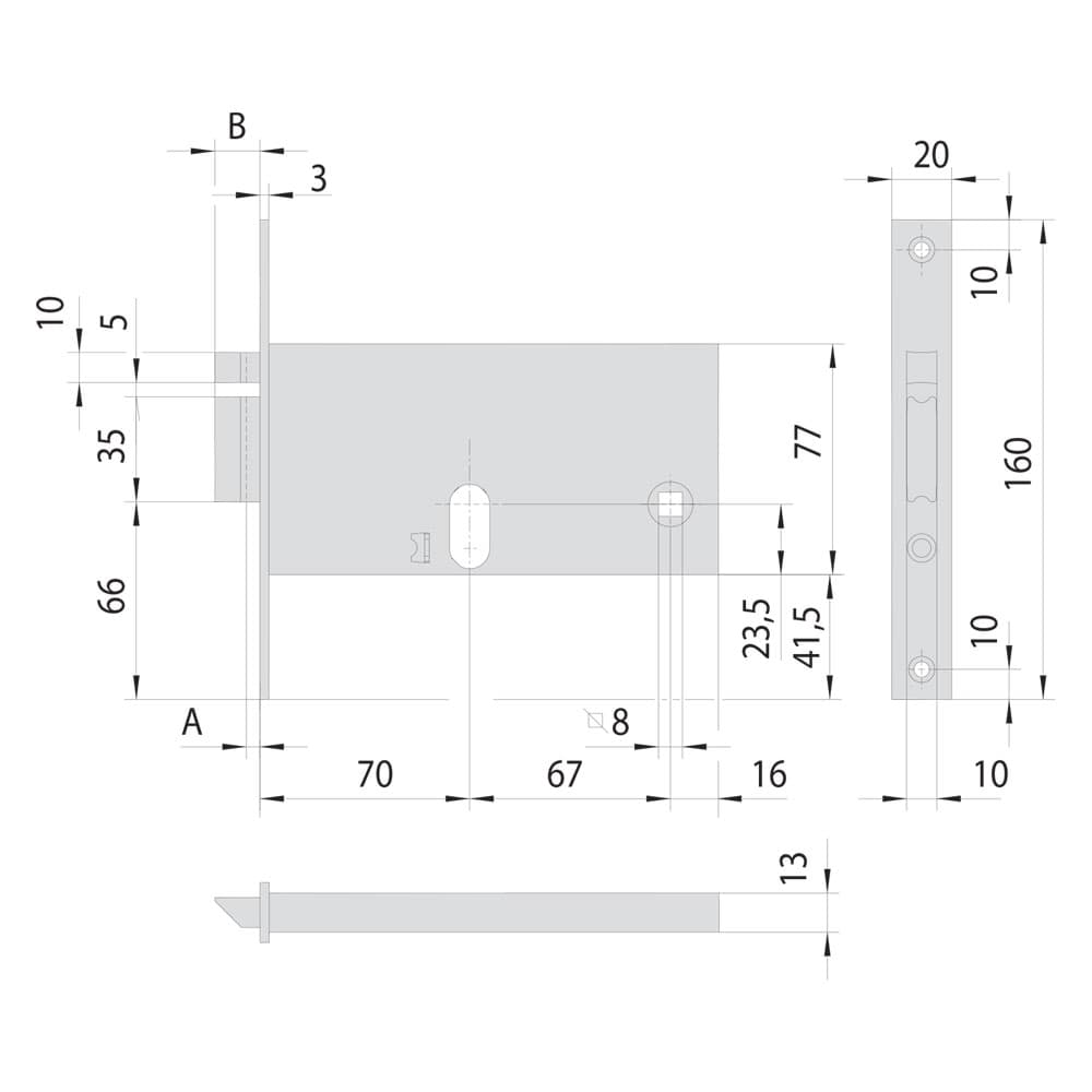 SERRATURA ELETTRICA DA INFILARE PER ALLUMINIO ART. 14450/14451 14451 E70 fr.mm 20/int.mm 67