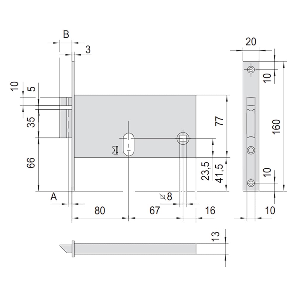 SERRATURA ELETTRICA DA INFILARE PER ALLUMINIO ART. 14450/14451 14451 E80 fr.mm 20/int.mm 67