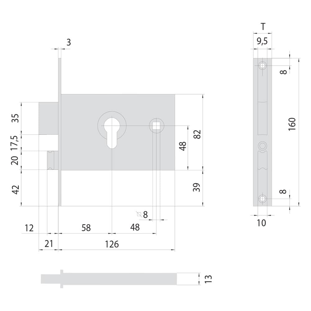 SERRATURA DA INFILARE PER ALLUMINIO ART. 44120 E58 fr.20 mm - catenaccio + scrocco