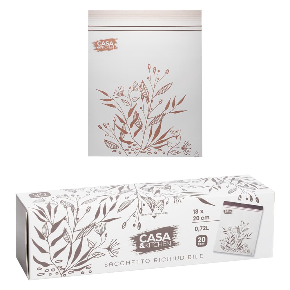 SACCHETTI PER ALIMENTI RICHIUDIBILI motivo prugna - cm 18 x 20 - pz 20