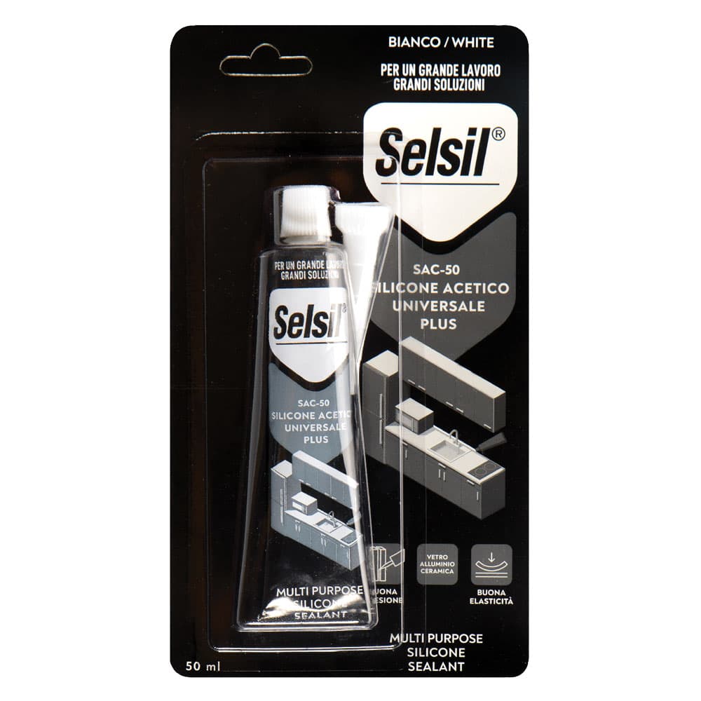 SILICONE ACETICO UNIVERSALE 'SAC 100' bianco ml 50 - (ral 9010) tubetto (12 PZ)