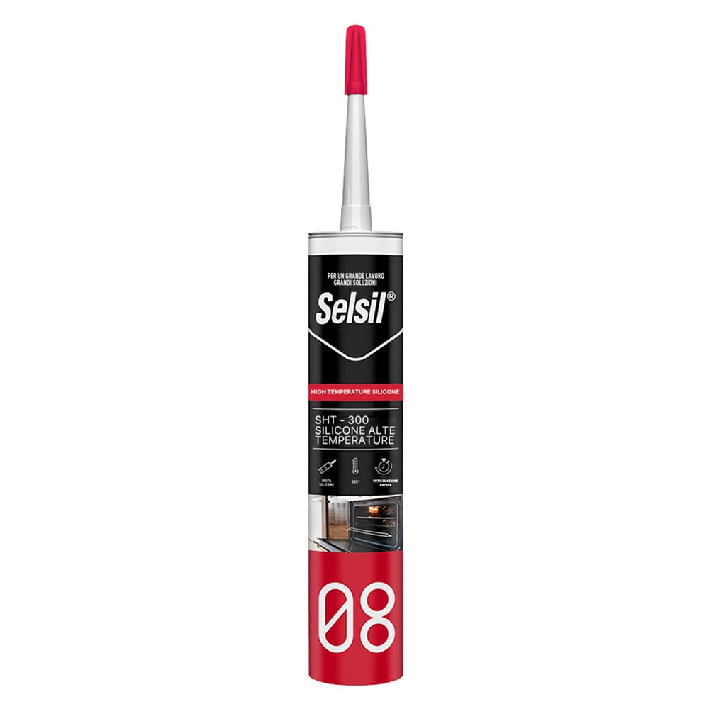 SILICONE ACETICO ALTA TEMPERATURA 'SNH' rosso ml 300 - (ral 3024) (12 PZ)