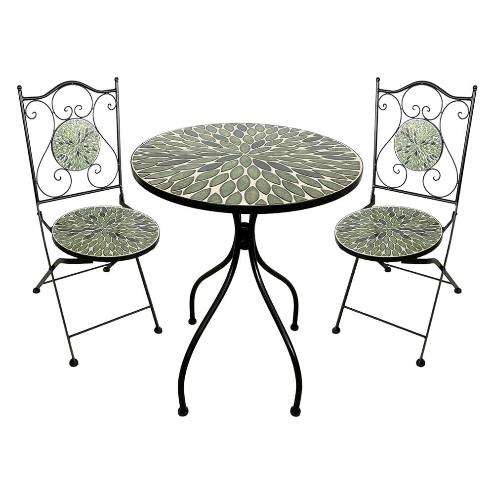 SET TAVOLO MOSAICO DA ESTERNO 'FOGLIARTE' Ø cm 60 x h.75 (tavolo) - cm 38 x h. 46-92 (sedie)
