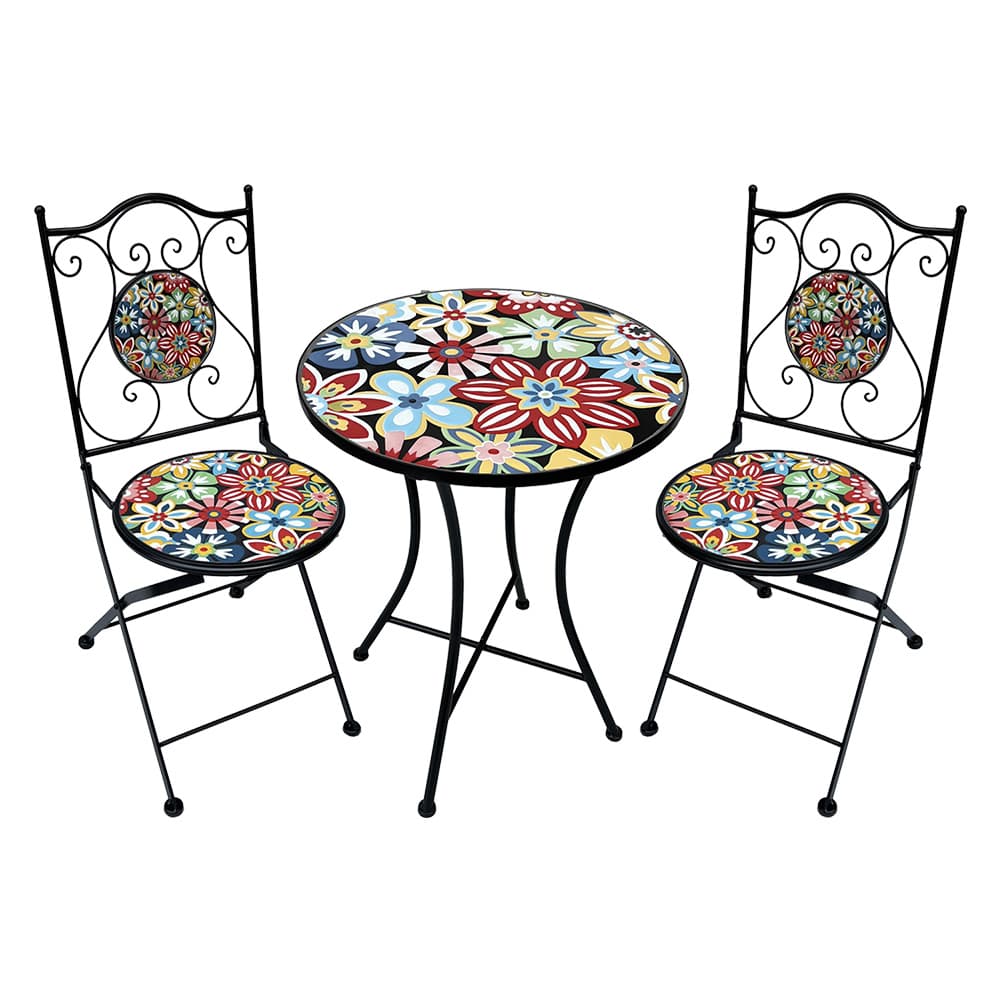 SET TAVOLO MOSAICO DA ESTERNO 'ALLEGRIA' Ø cm 60 x h.75 (tavolo) - cm 38 x 46-92 (sedie)