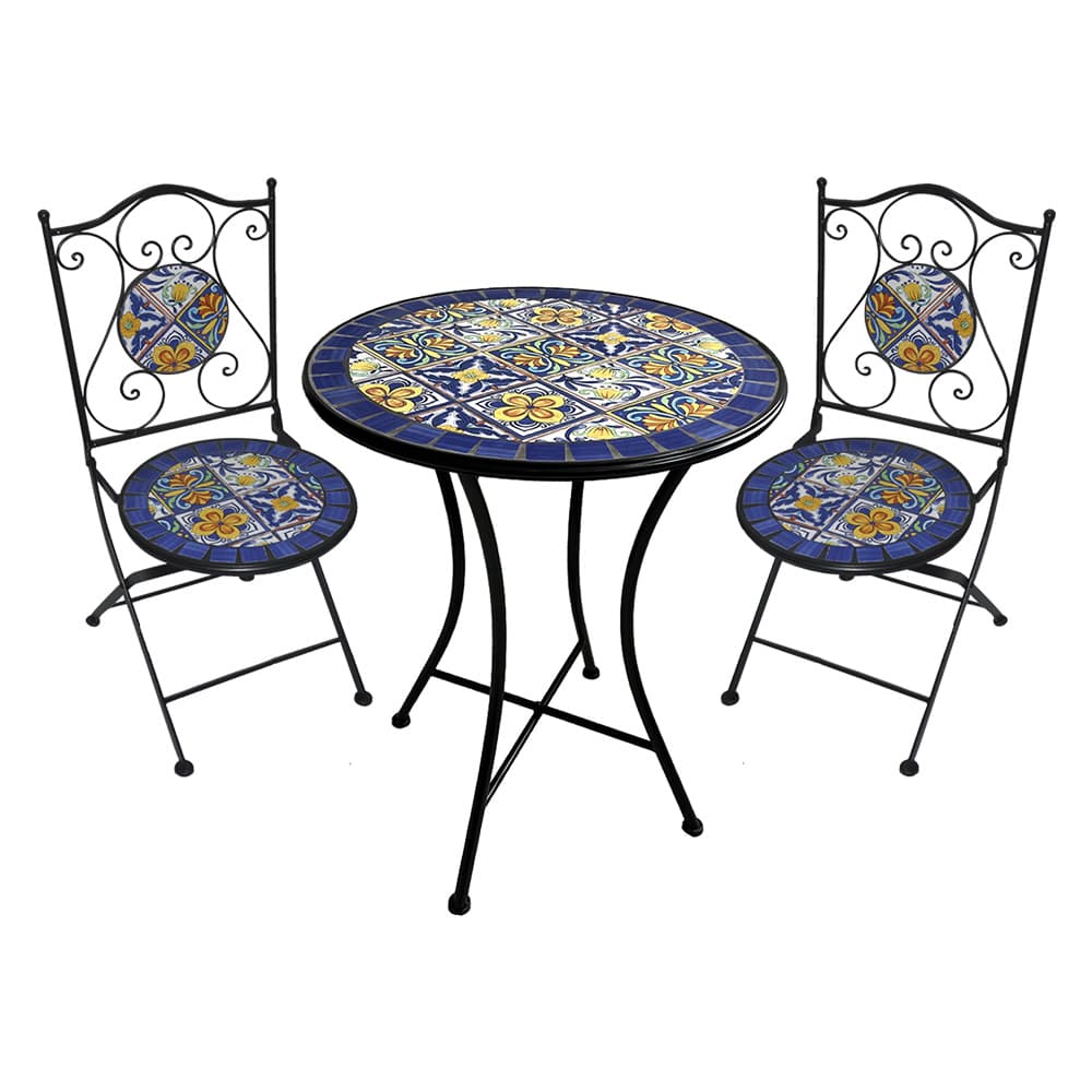 SET TAVOLO MOSAICO DA ESTERNO 'GENZIANA' Ø cm 60 x h.75 (tavolo) - cm 38 x 46-92 (sedie)