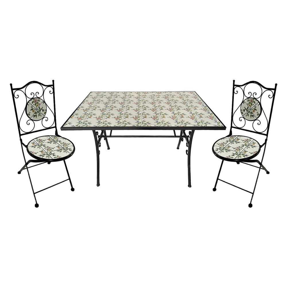 SET TAVOLO MOSAICO DA ESTERNO 'FLORA' cm 120 x 80 x h.75 (tavolo) - cm 38 x 46-92 (sedie)