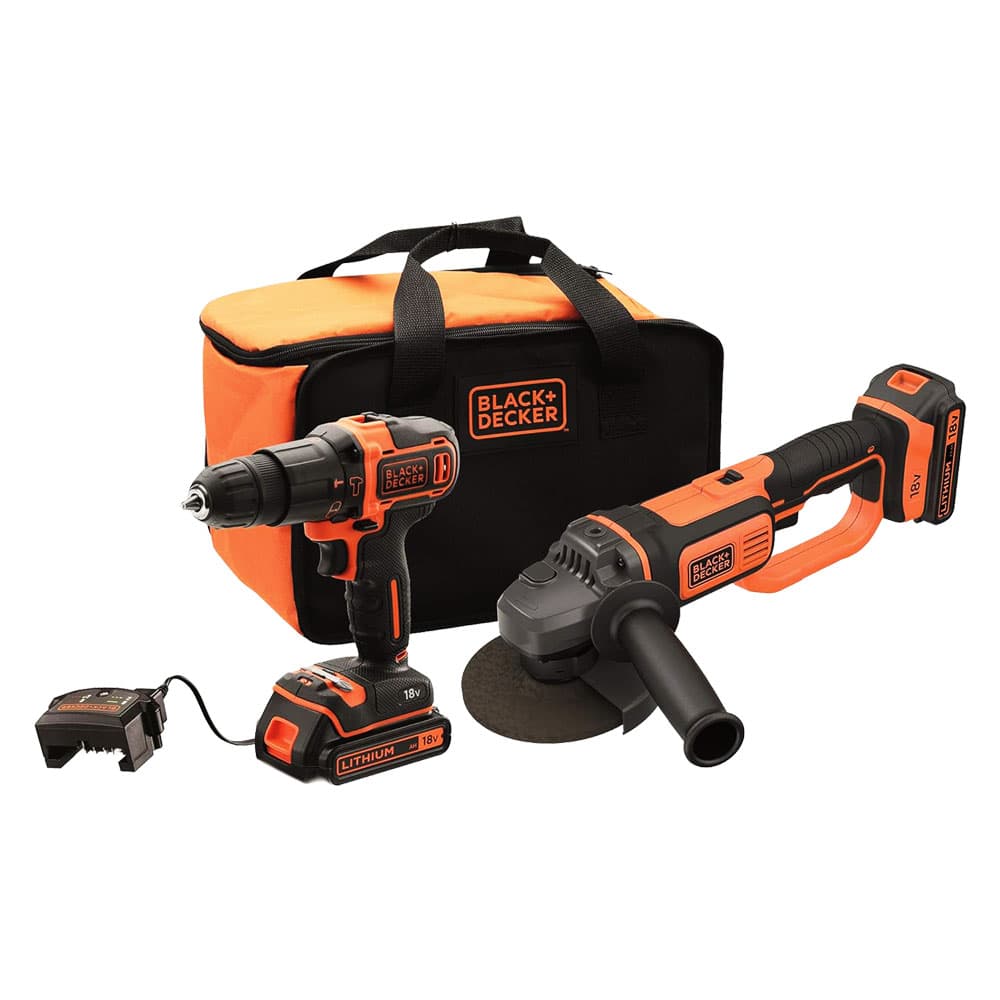 TRAPANO AVVITATORE A BATTERIA CON PERCUSSIONE + SMERIGLIATRICE IN SET 'BCK24D2S-QW' 18V - 2 ah Litio