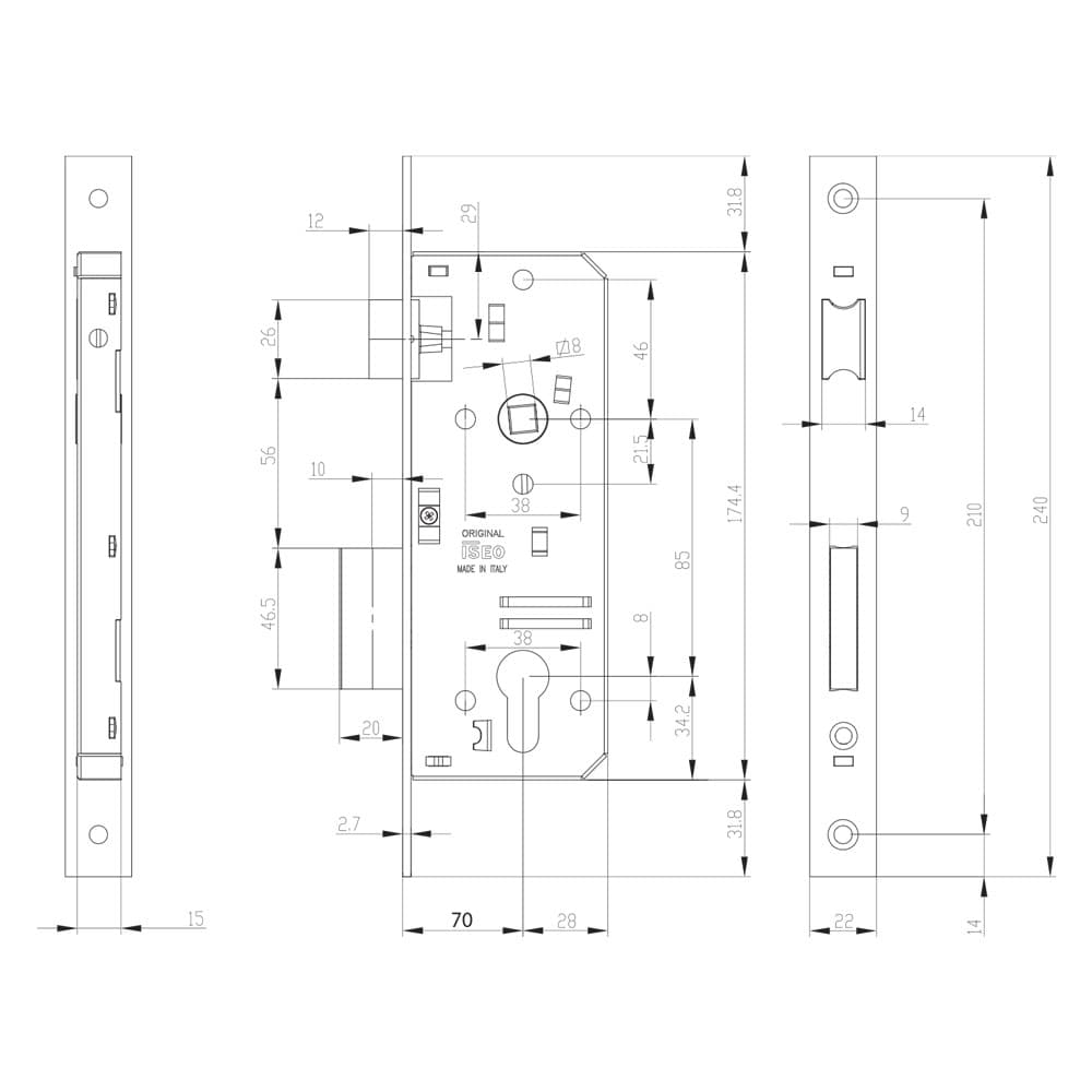 SERRATURA DA INFILARE PER PORTE IN LEGNO ART. 200 E 70