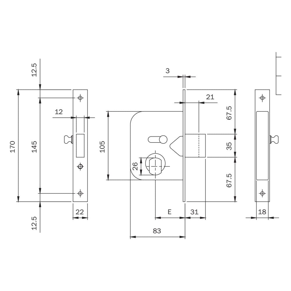 SERRATURA DA INFILARE ART .604 E 45 - catenaccio standard (2 PZ)