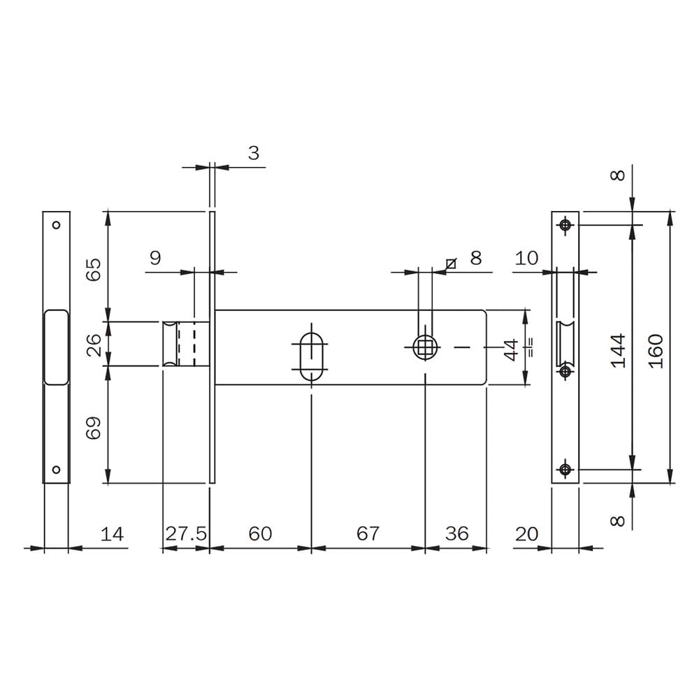 SERRATURA DA INFILARE ART. 704 1 mand. 154 x 44 x 3 - E 60 - fr.20
