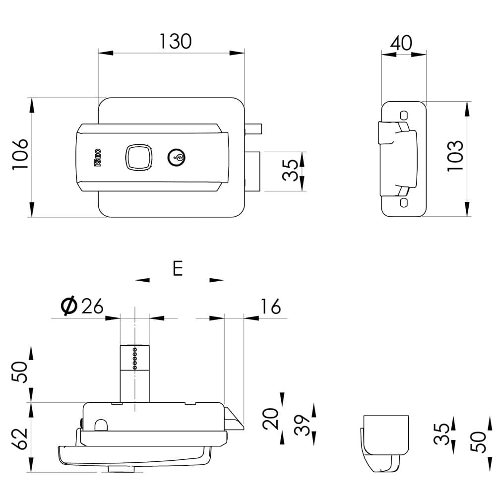 SERRATURA ELETTRICA DA APPLICARE PER FERRO ART. 52N ambidestra - E50-60-70-80