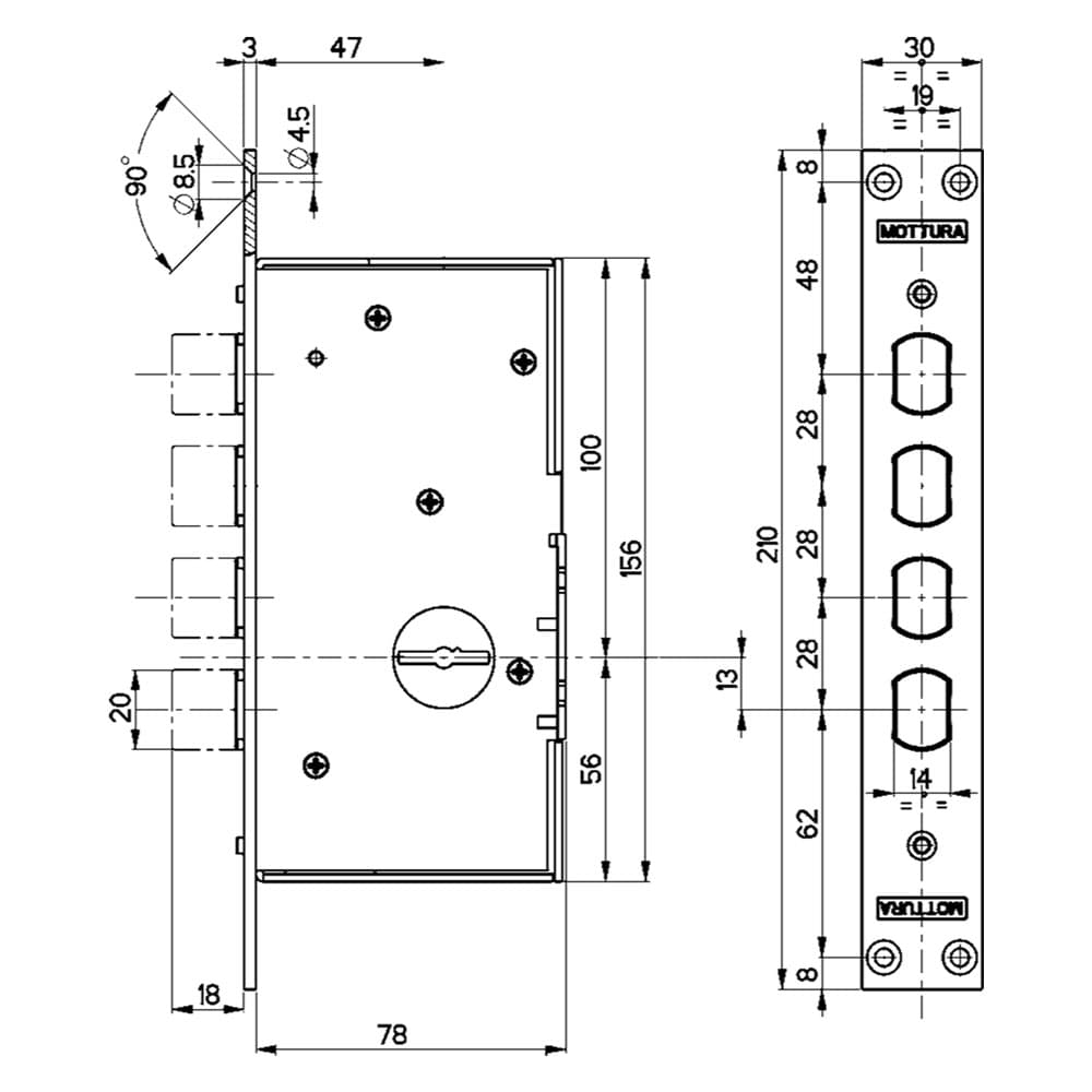 SERRATURA ELETTRICA DA INFILARE TRIPLICE PER PORTE BLINDATE ART. 72.14ELE E 47 - scatola mm 234 x 78