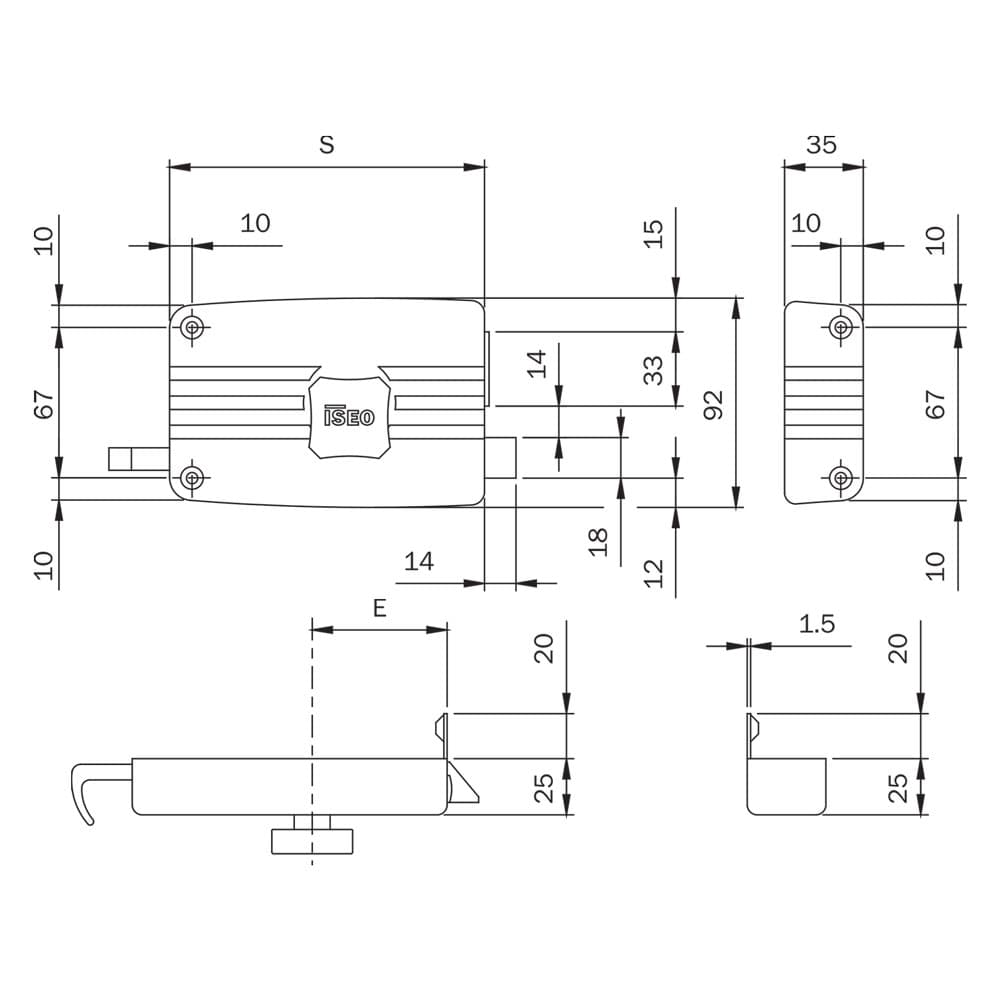 SERRATURA PORTONCINO DA APPLICARE ART. 401 2 mandate Dx - E 40