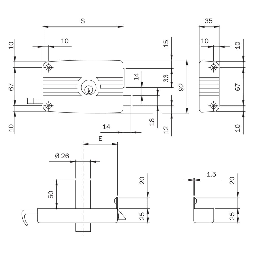 SERRATURA PORTONCINO DA APPLICARE ART. 431 2 mandate Dx - E 50 (2 PZ)