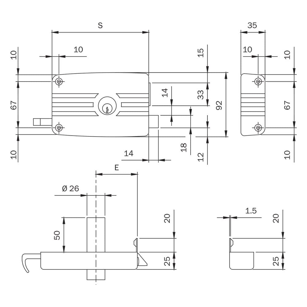 SERRATURA PORTONCINO DA APPLICARE ART. 431 3 mandate Dx - E 70 (2 PZ)