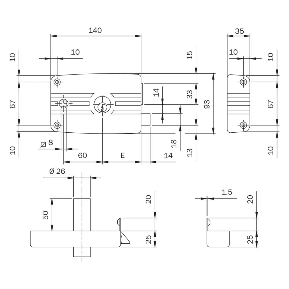 SERRATURA PORTONCINO DA APPLICARE ART. 481 3 mandate - E 60 Dx (2 PZ)