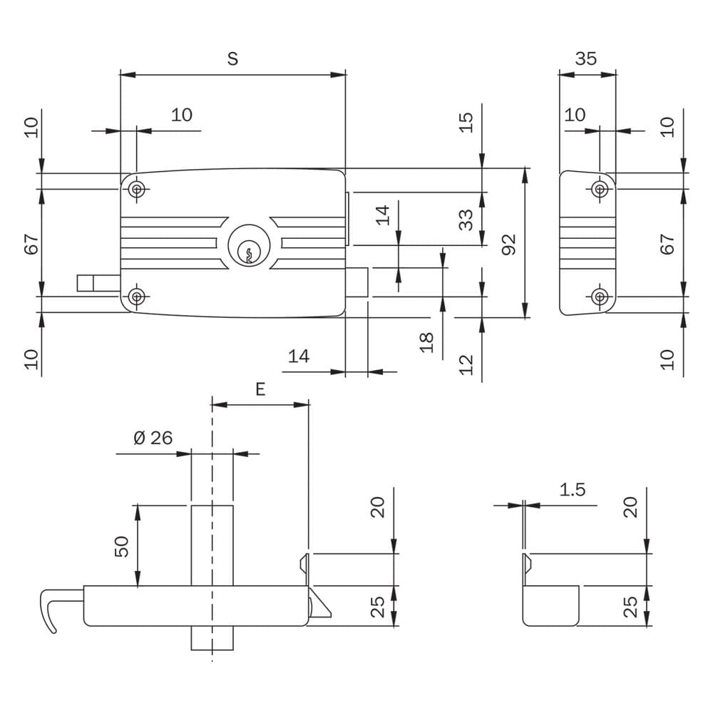 SERRATURA PORTONCINO DA APPLICARE ART. 432 2 mandate Sx - E 50 (2 PZ)