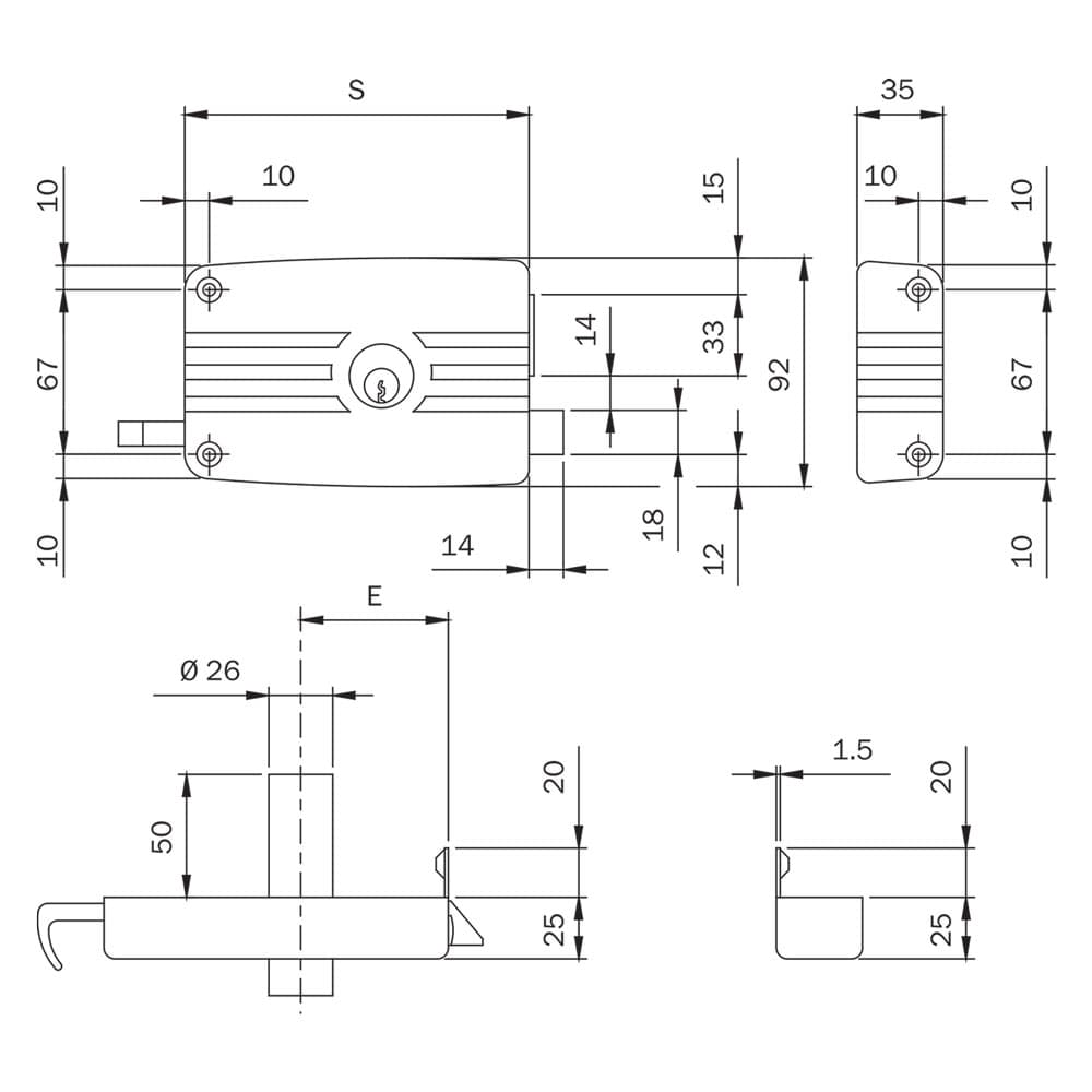 SERRATURA PORTONCINO DA APPLICARE ART. 432 3 mandate Sx - E 60 (2 PZ)