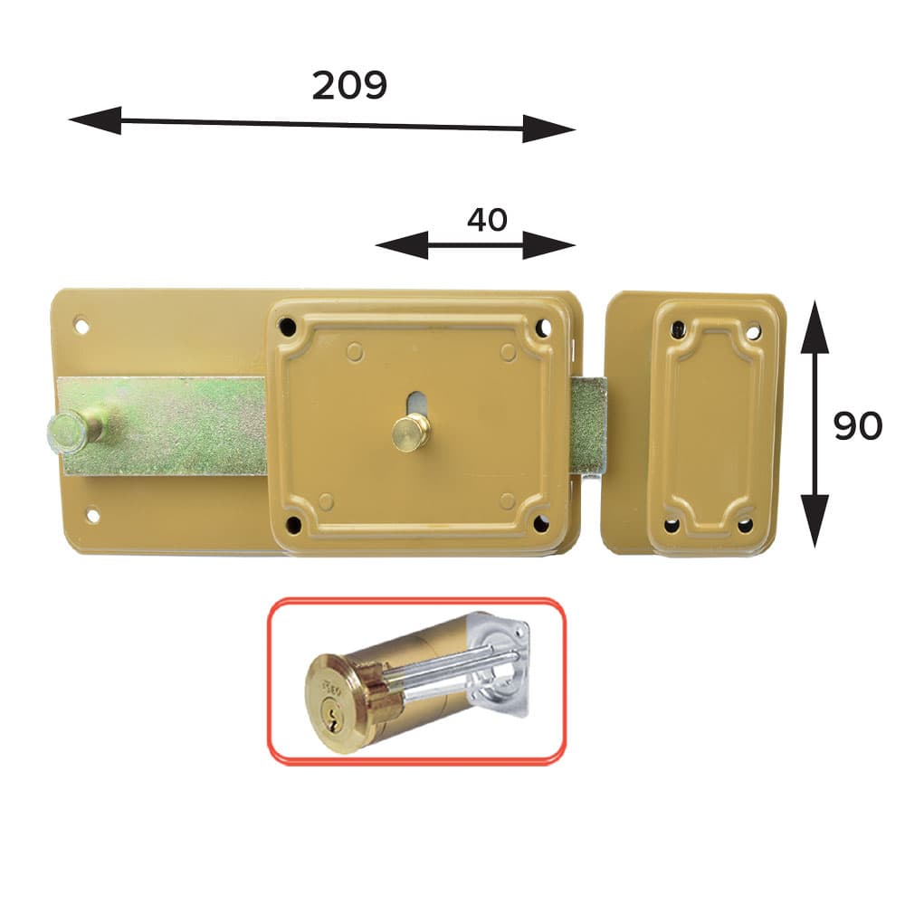 SERRATURA FERROGLIETTO 'P-CS' P60 - 6 mand.E40 Dx solo catenaccio (2 PZ)