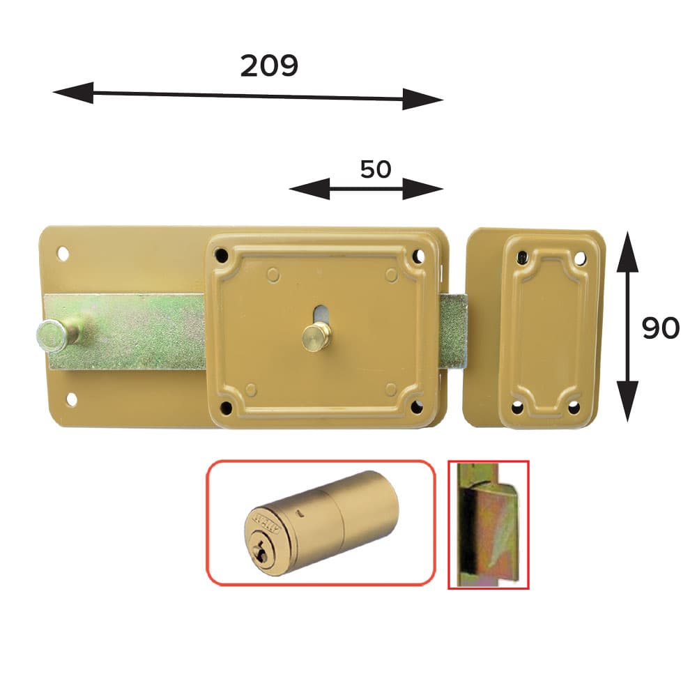 SERRATURA FERROGLIETTO 'P-CF' P50 -5 mand.E50 Dx scroc.45°incorp. (2 PZ)