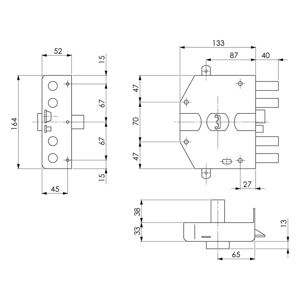 SERRATURA ELETTRICA DA APPLICARE TRIPLICE ART. 682 Sx - cilindro 70 mm