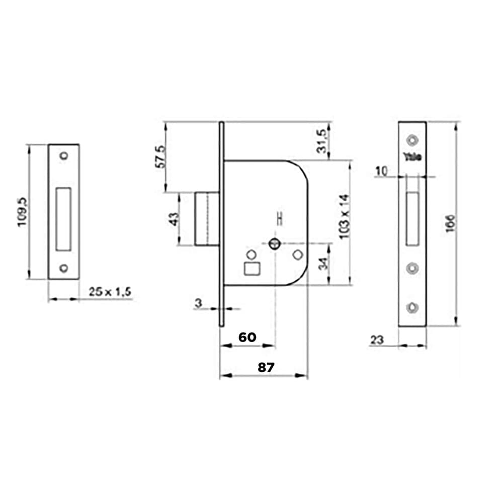 SERRATURA DA INFILARE PER PORTA LEGNO '563' E60 - bordo quadro / 2 mandate