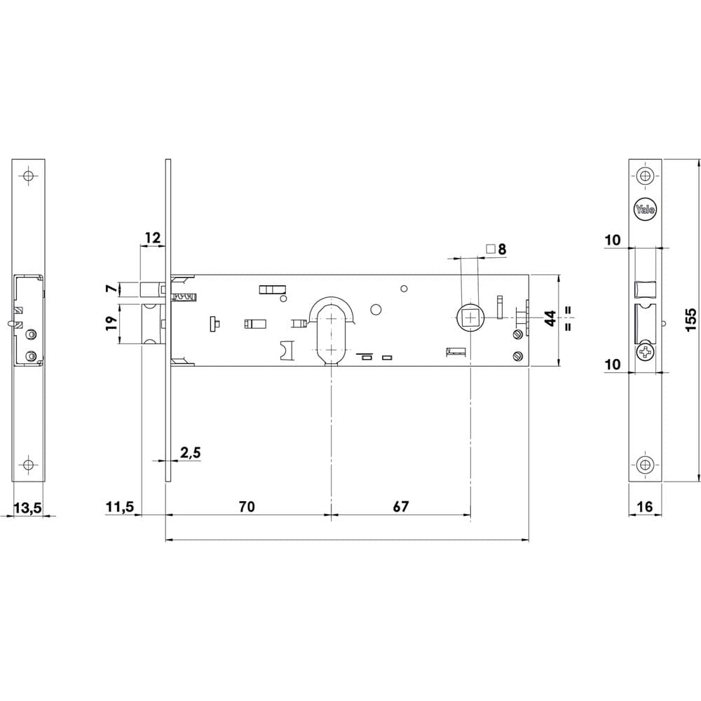 SERRATURA ELETTRICA DA FASCIA STRETTA 854 E70-front.16 mm /inter.67 mm