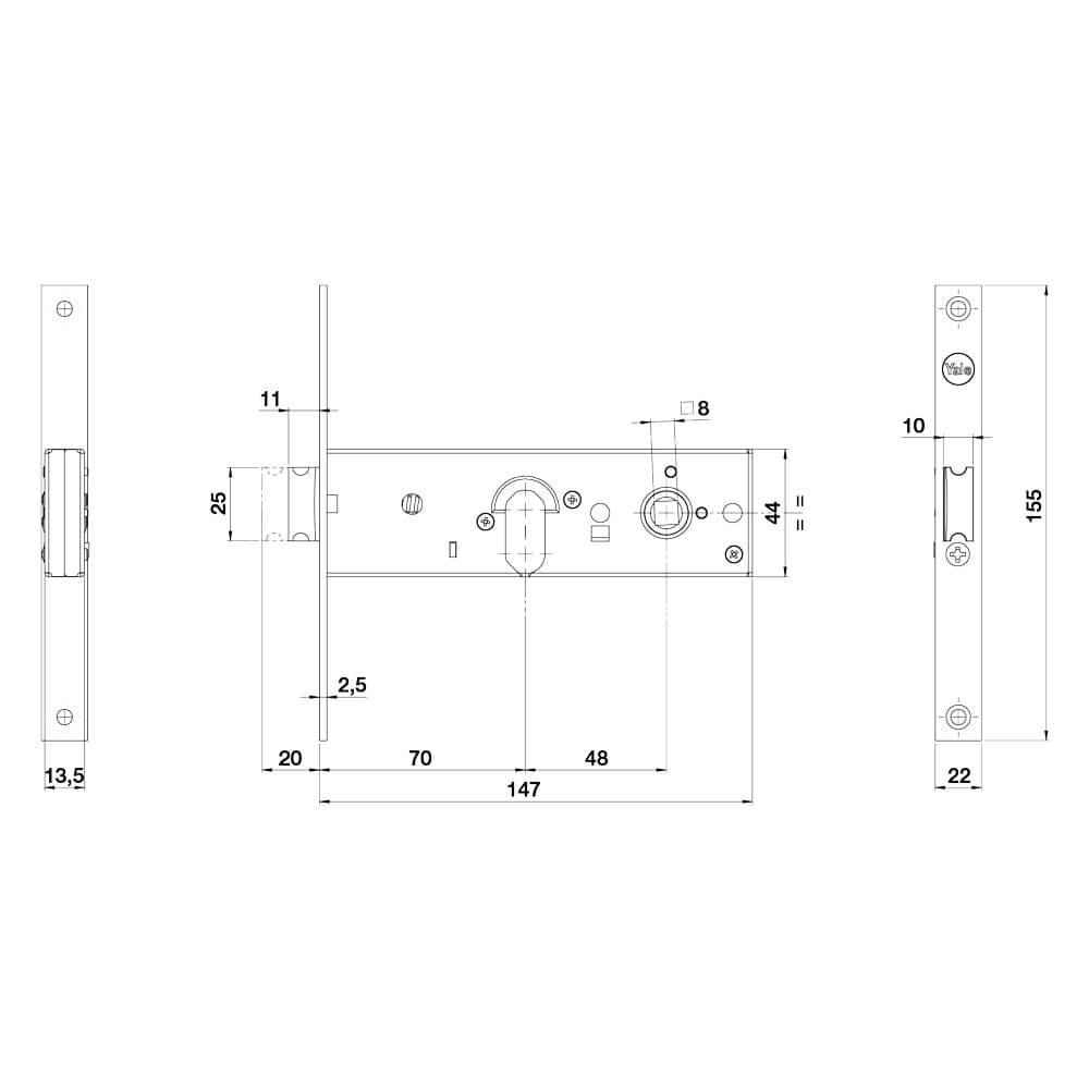 SERRATURA MECCANICA DA FASCIA 875 E70-1 mand.fr.22/int.48 mm.